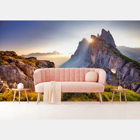 Wall mural sunrise over Seceda, Dolomites • Wallissimo®