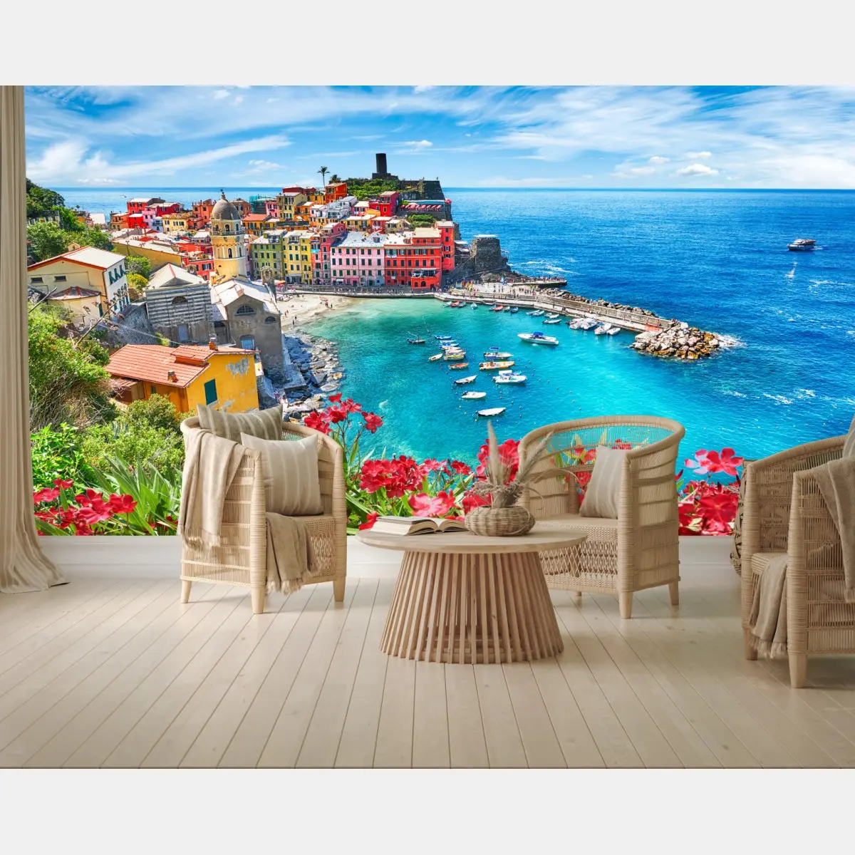 Wall mural Vernazza colorful harbor panorama • Wallissimo®