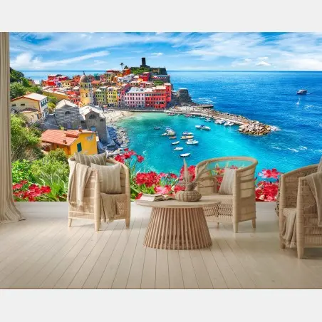 Wall mural Vernazza colorful harbor panorama • Wallissimo®