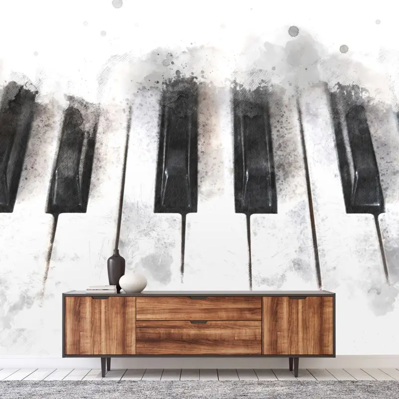 Wall mural watercolor piano keys composition