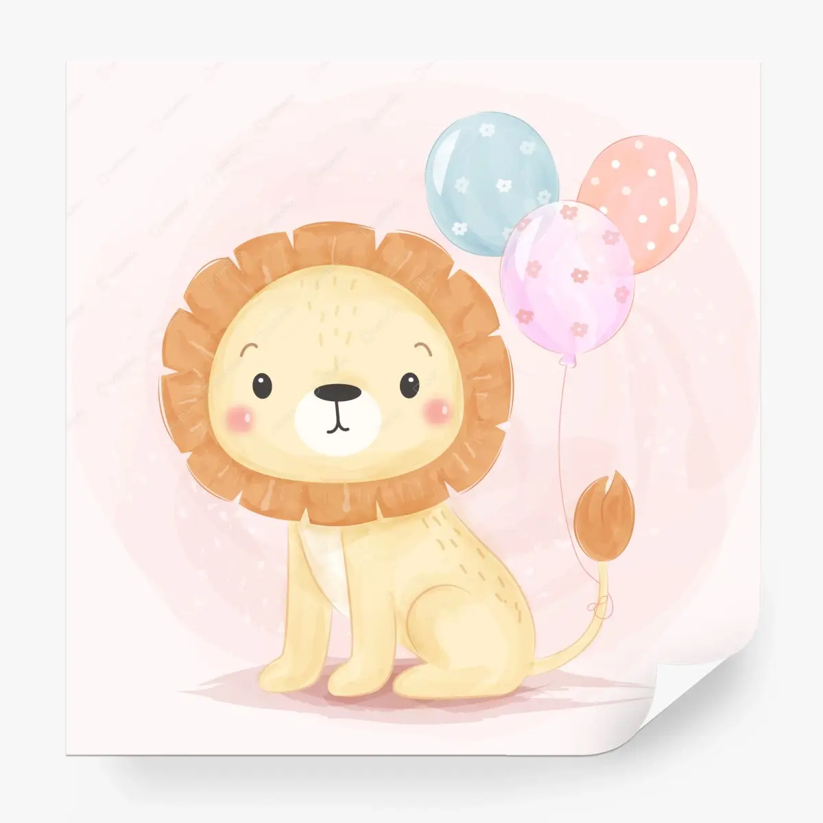 Wall mural adorable pastel lion with balloons • Wallissimo®