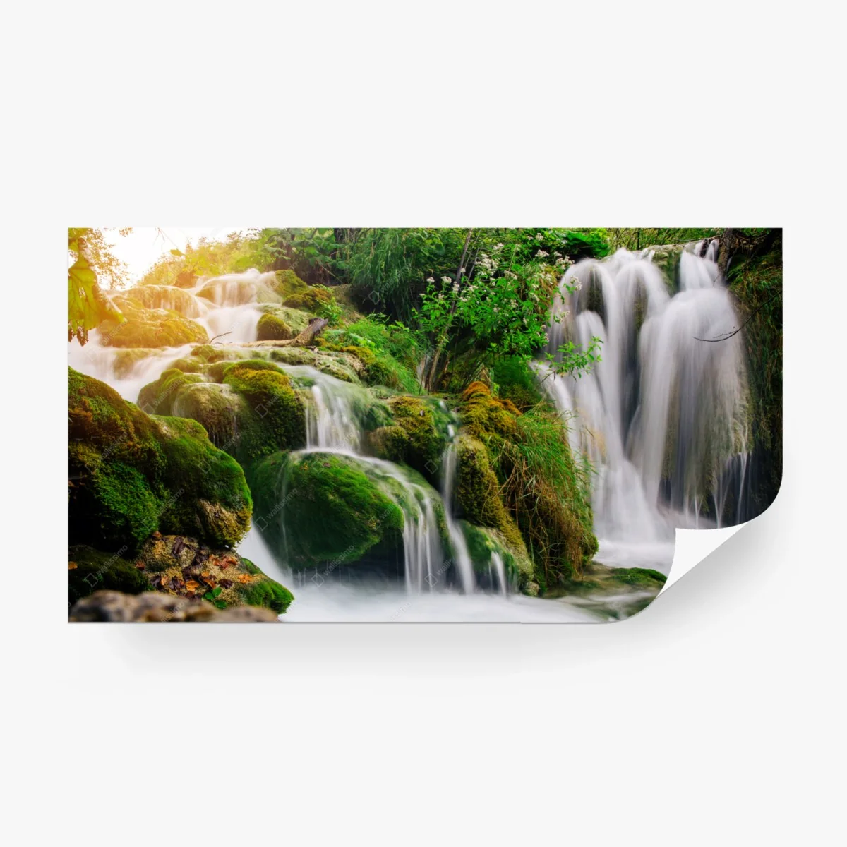 Wall mural moss-covered waterfall in a lush forest • Wallissimo® Wall mural moss-covered waterfall in a lush forest • Wallissimo®