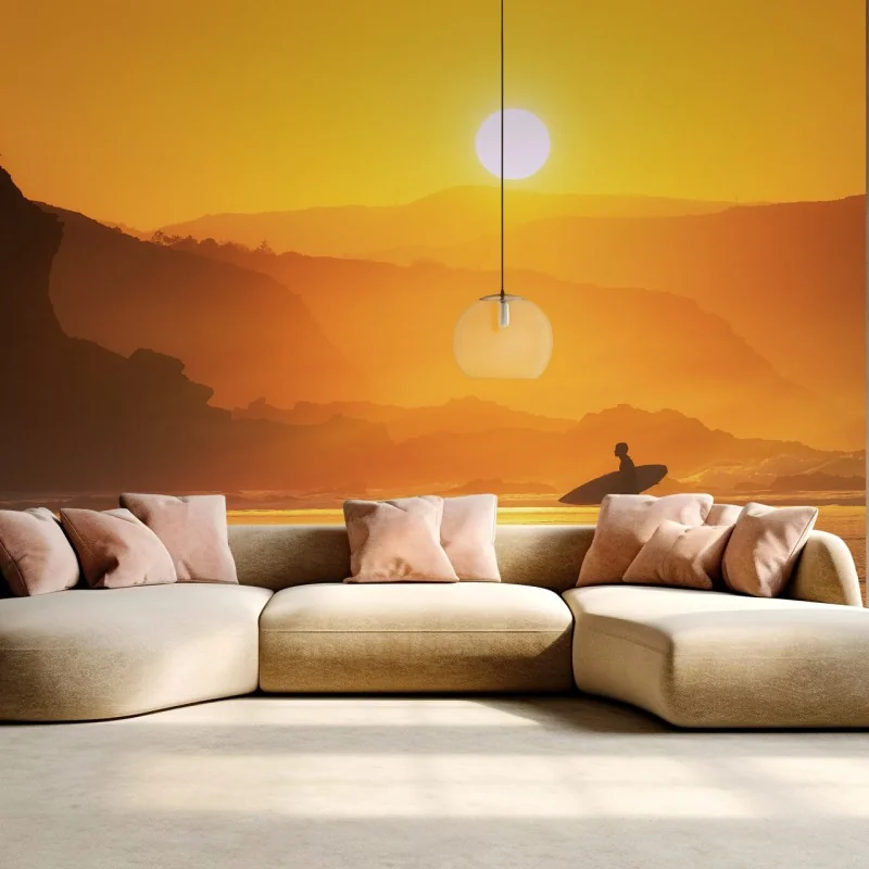Wall mural golden surf sunset