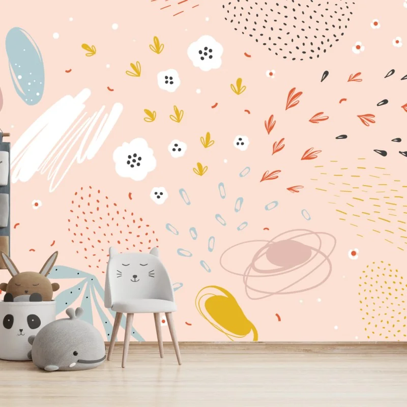 Wall mural pastel floral doodle pattern • Wallissimo®