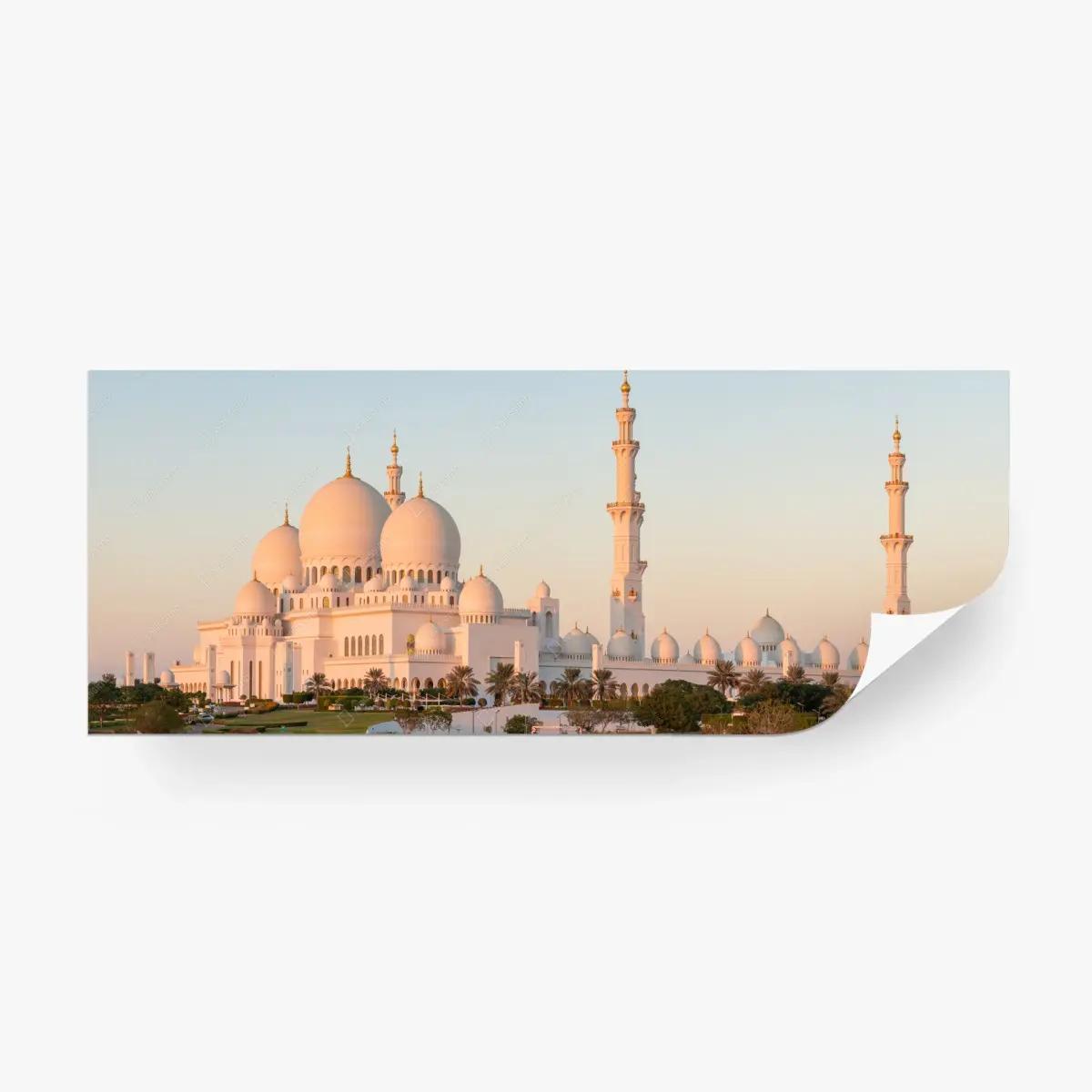 Wall mural white mosque domes and minarets at sunset • Wallissimo®