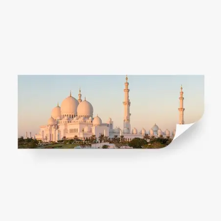 Wall mural white mosque domes and minarets at sunset • Wallissimo®