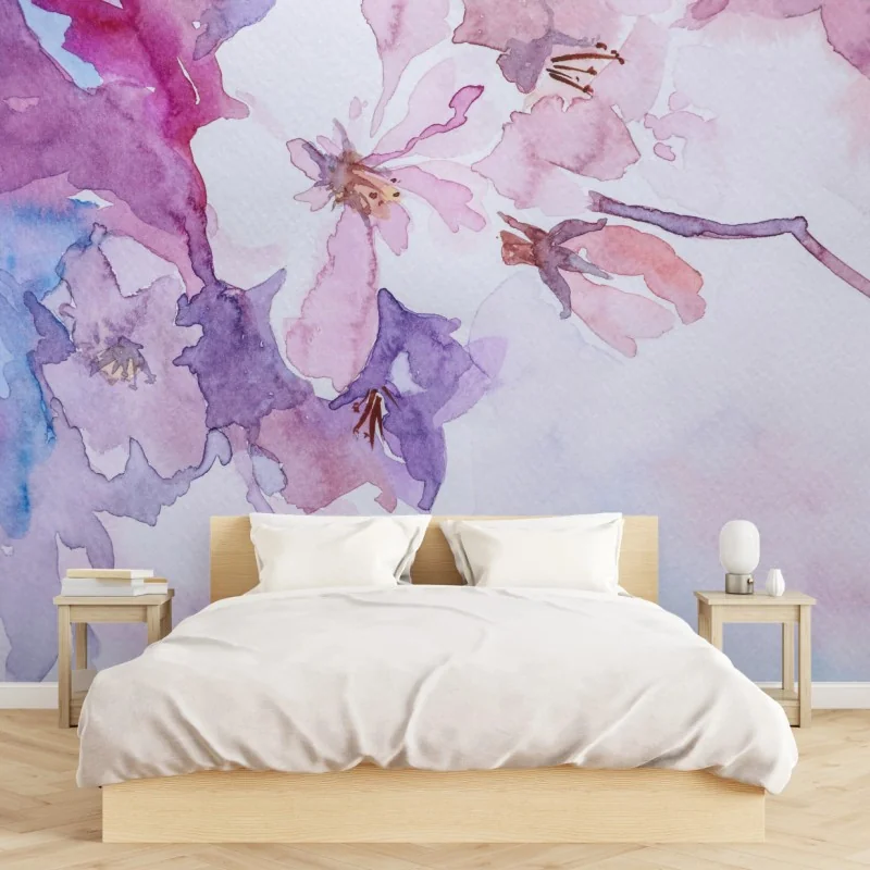 Wall mural delicate watercolor blossoms