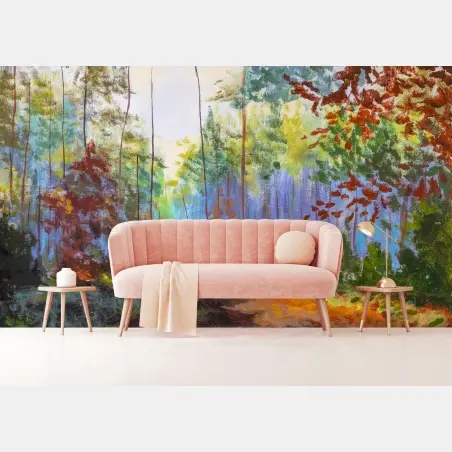 Wall mural sunlit autumn forest path • Wallissimo®