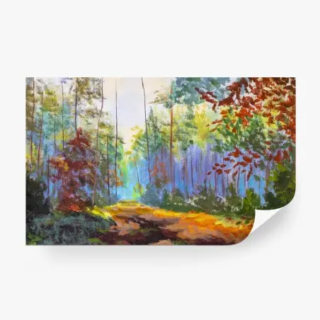 Wall mural sunlit autumn forest path • Wallissimo®