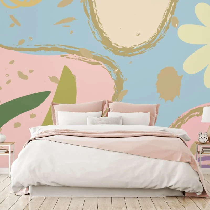 Wall mural pastel floral abstract composition