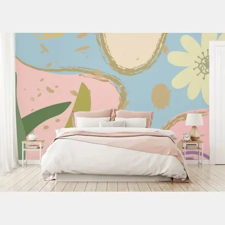 Wall mural pastel floral abstract composition • Wallissimo®