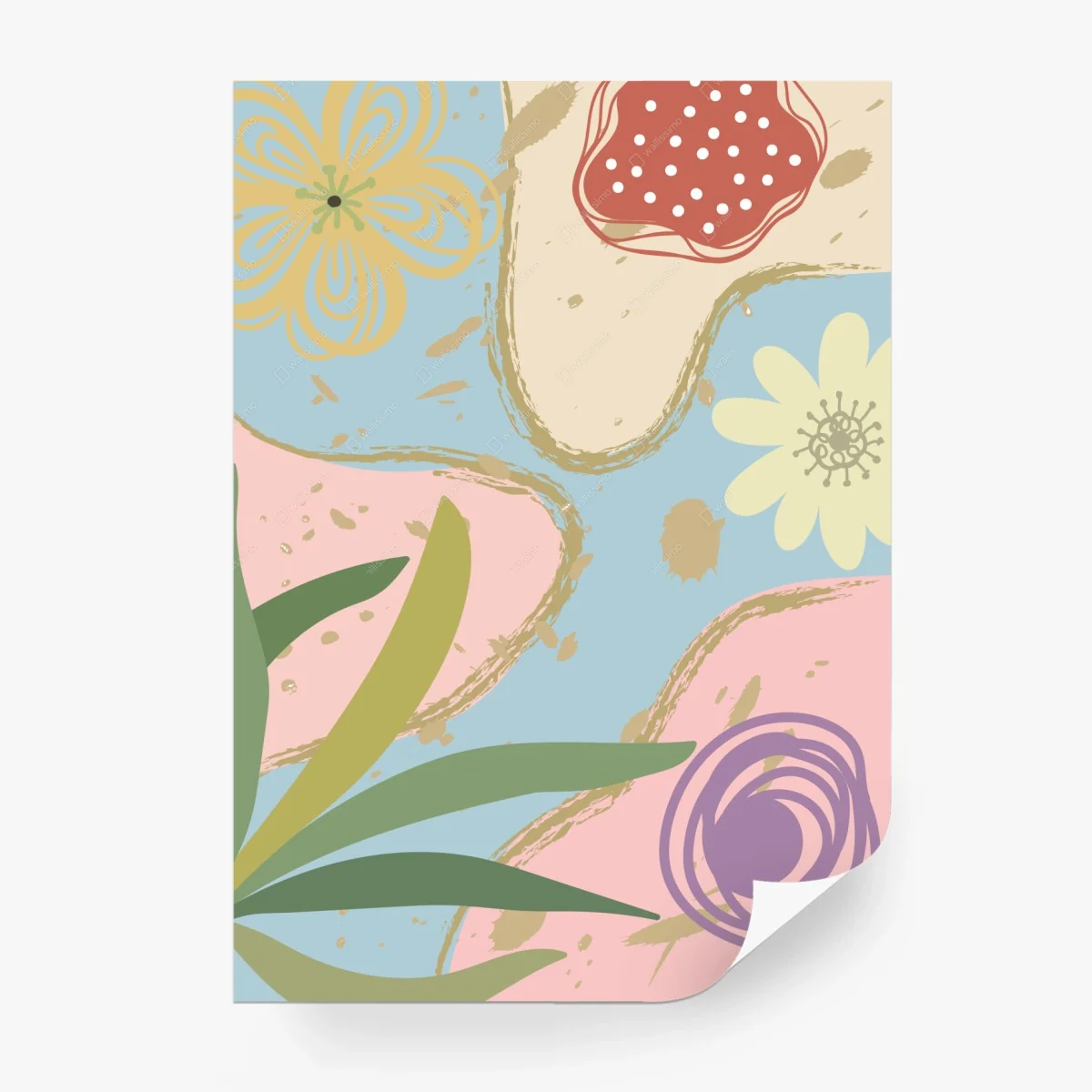 Wall mural pastel floral abstract composition • Wallissimo® Wall mural pastel floral abstract composition • Wallissimo®