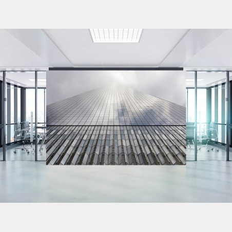 Wall mural towering glass skyscraper vertical perspective • Wallissimo®