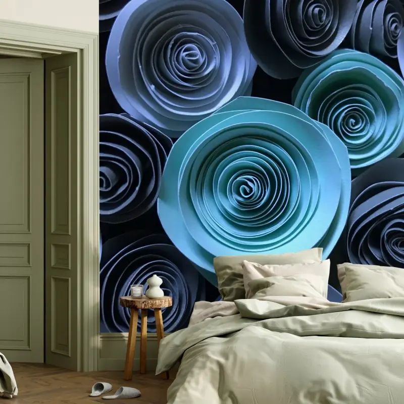 Wall mural turquoise paper rose wall art