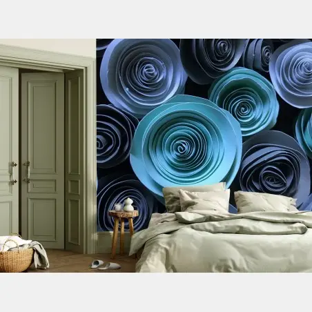 Wall mural turquoise paper rose wall art • Wallissimo®