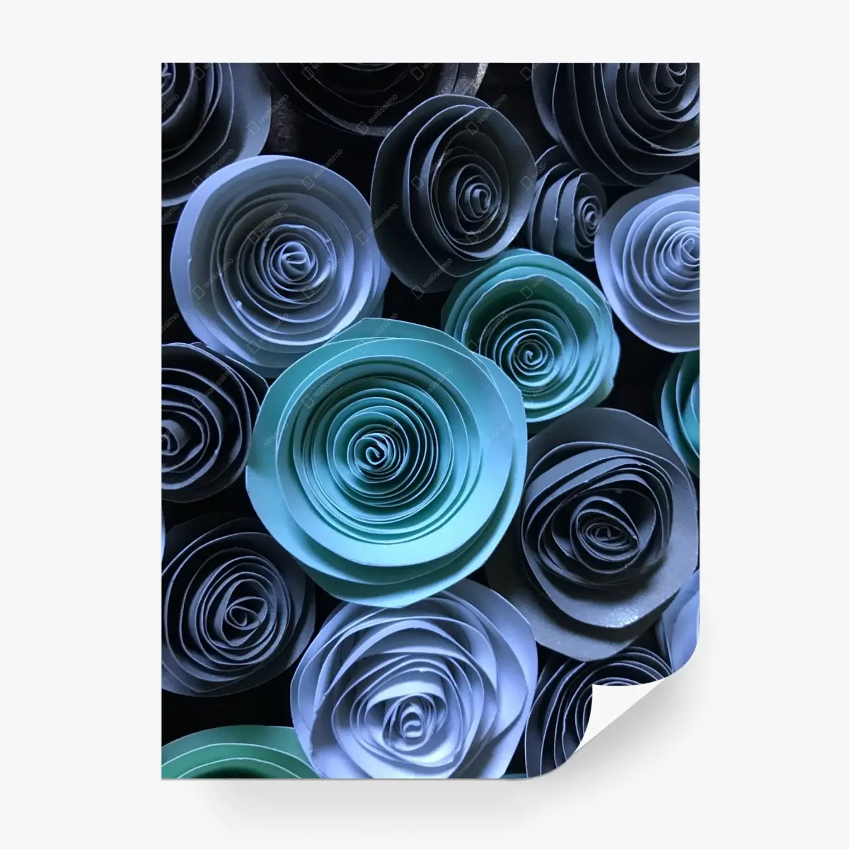 Wall mural turquoise paper rose wall art • Wallissimo®