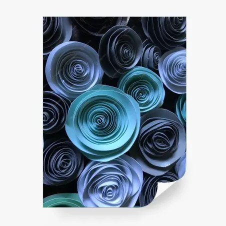 Wall mural turquoise paper rose wall art • Wallissimo®