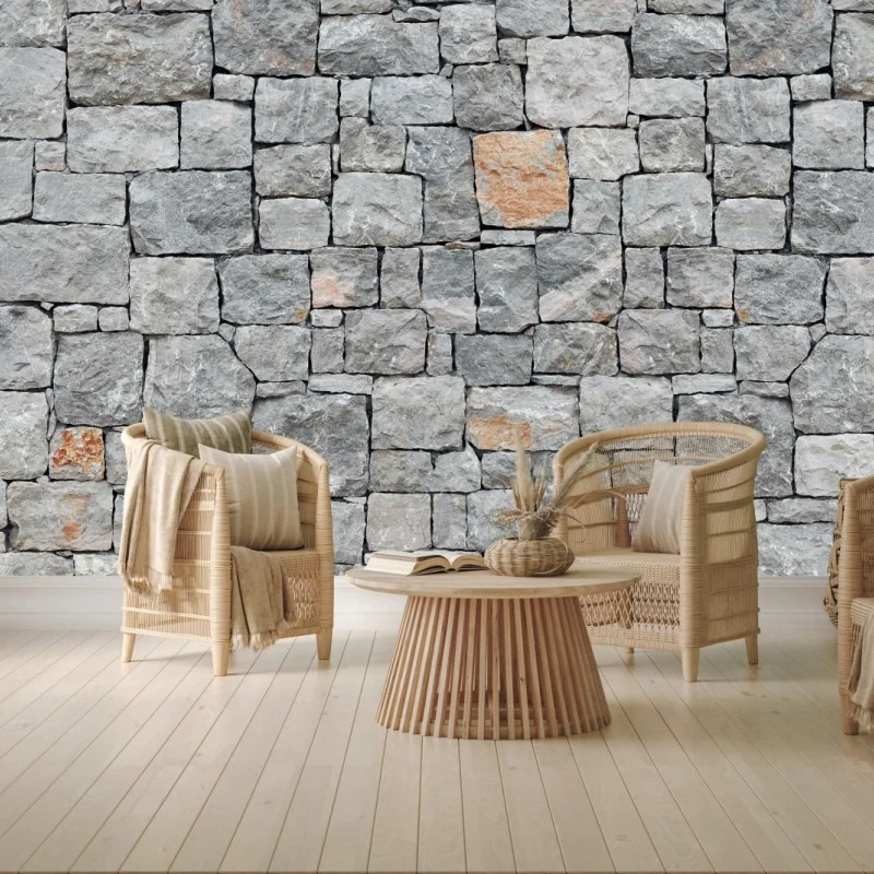 Wall mural panoramic gray stone wall texture