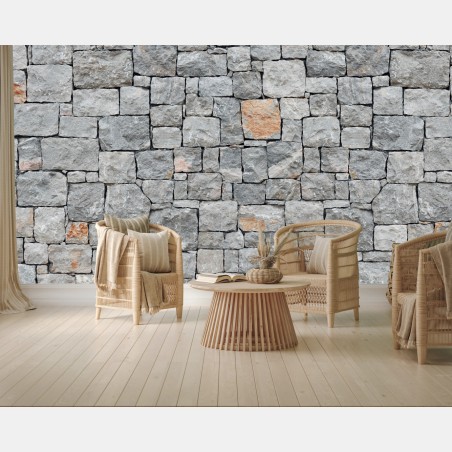Wall mural panoramic gray stone wall texture • Wallissimo®