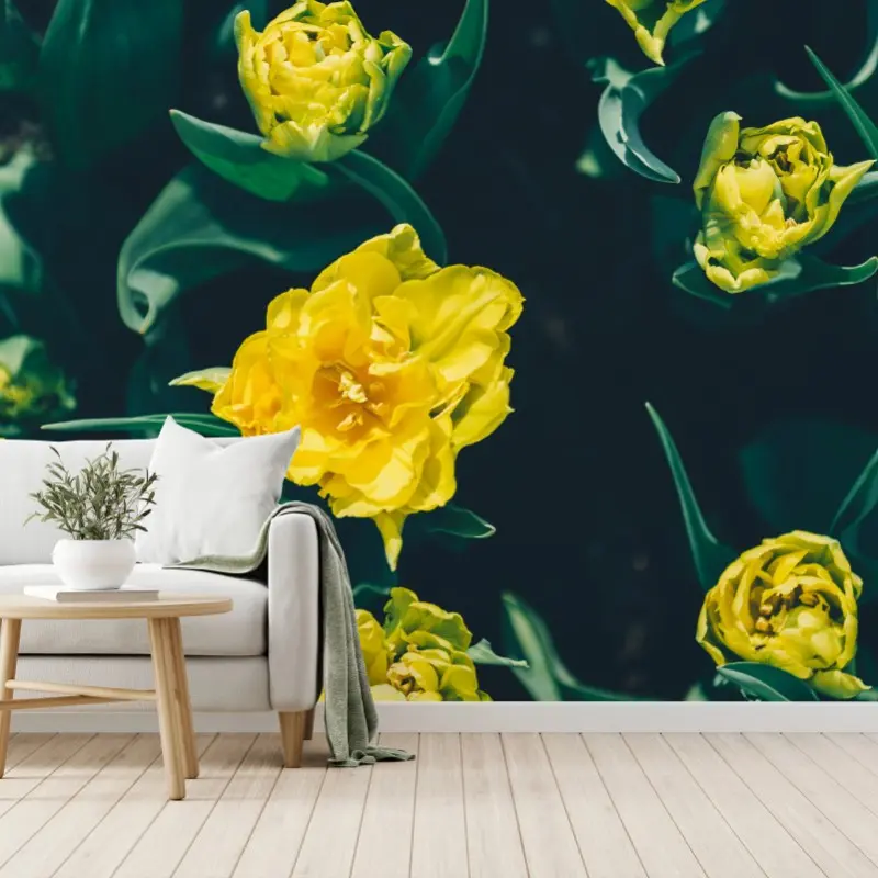 Wall mural vibrant yellow tulip blooms