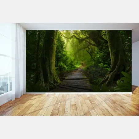 Wall mural emerald forest pathway • Wallissimo®
