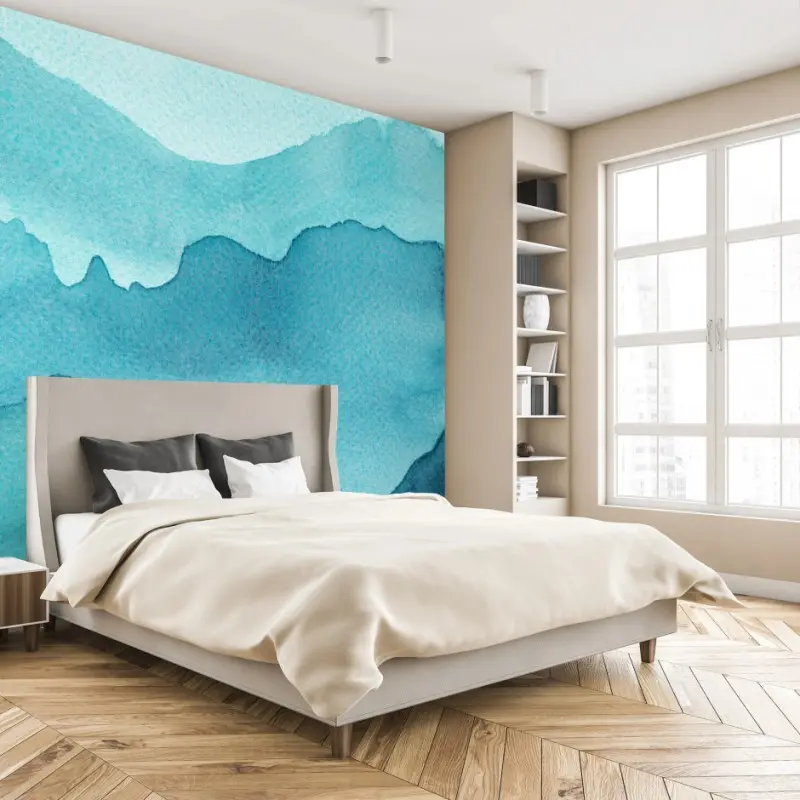 Wall mural turquoise watercolor mountain layers