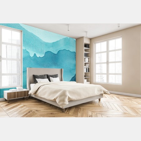Wall mural turquoise watercolor mountain layers • Wallissimo®