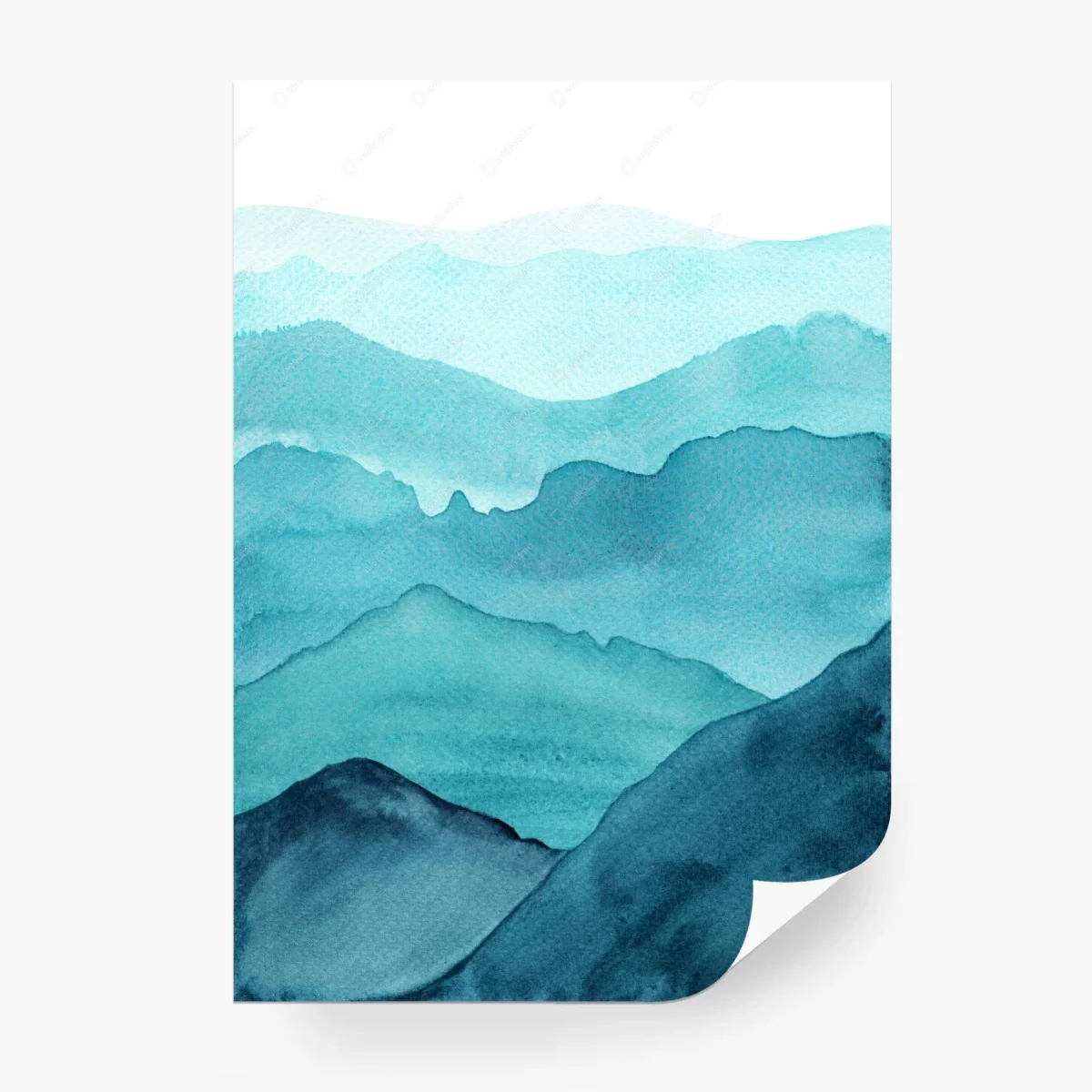Wall mural turquoise watercolor mountain layers • Wallissimo® Wall mural turquoise watercolor mountain layers • Wallissimo®