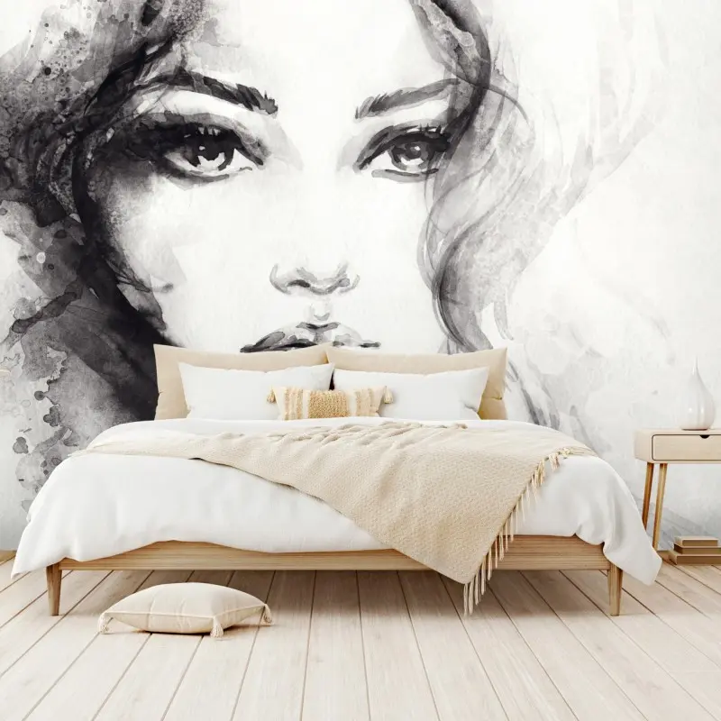 Wall mural expressive monochrome watercolor portrait