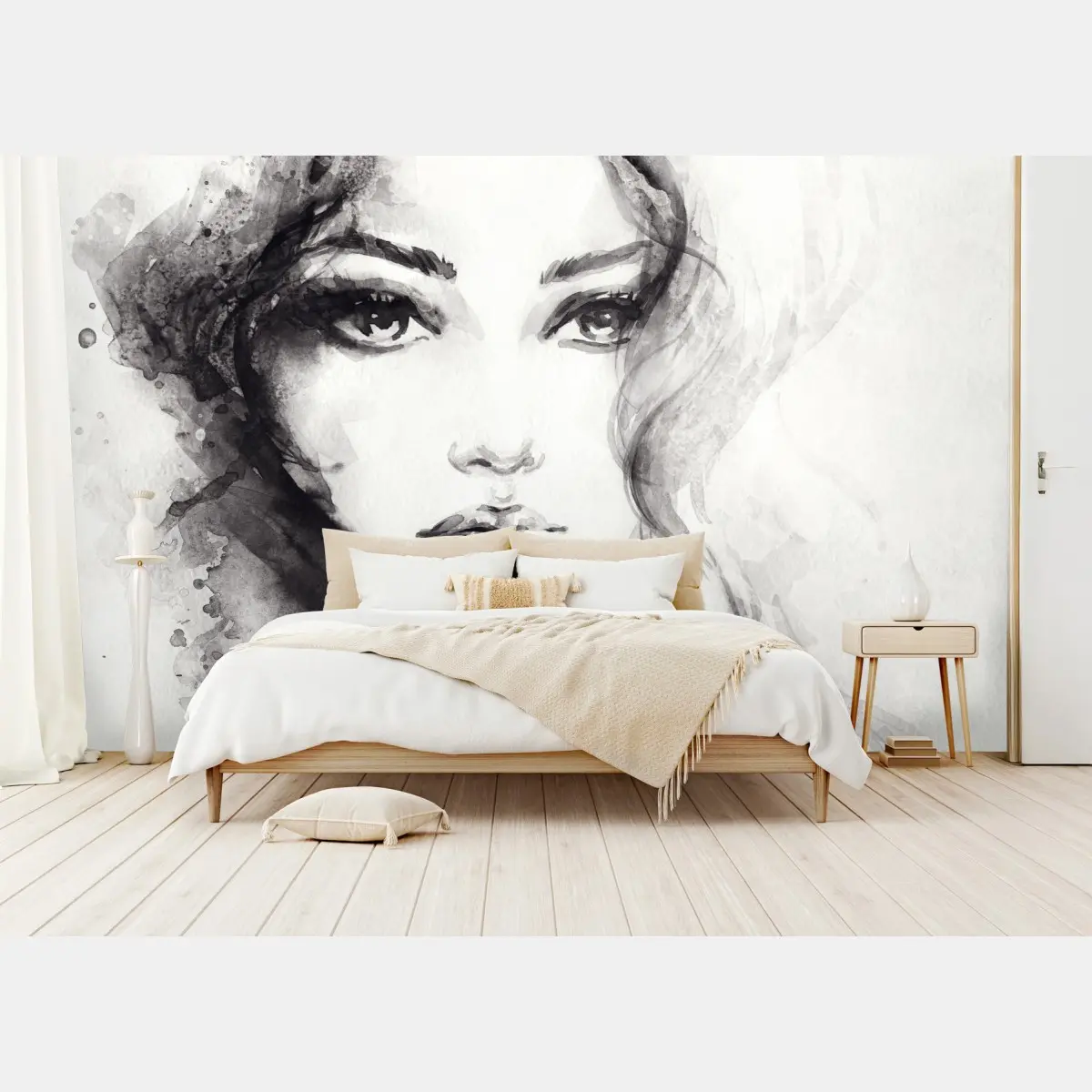 Wall mural expressive monochrome watercolor portrait • Wallissimo®
