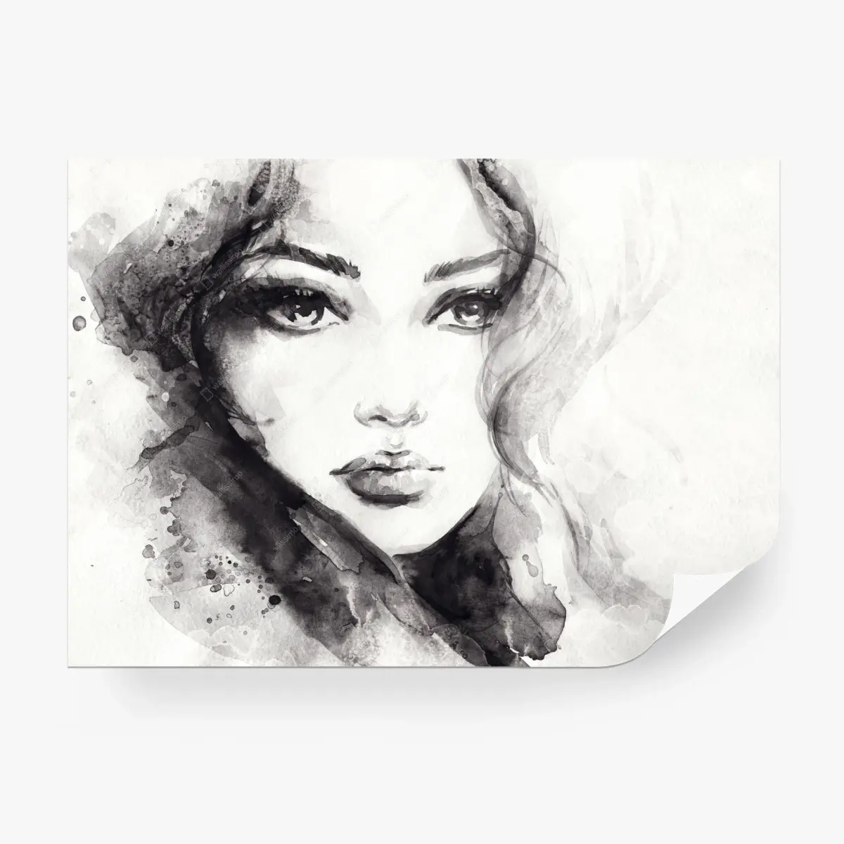 Wall mural expressive monochrome watercolor portrait • Wallissimo®