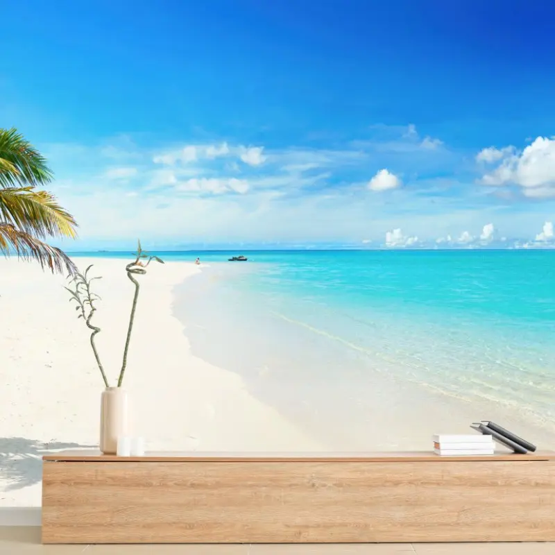 Wall mural tropical palm on turquoise beach