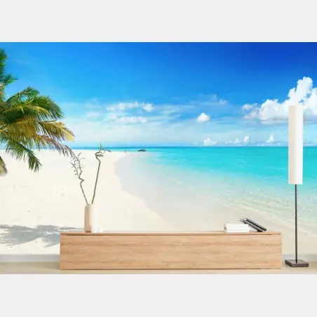 Wall mural tropical palm on turquoise beach • Wallissimo®