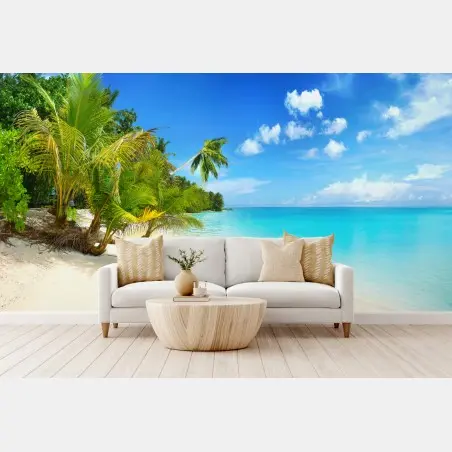 Wall mural Maldives turquoise paradise beach • Wallissimo®