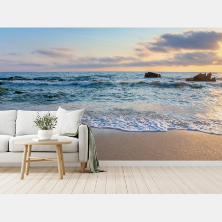 Wall mural sunrise over tranquil beach • Wallissimo®