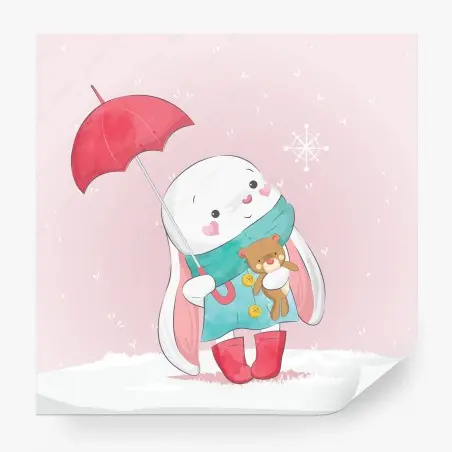 Wall mural cute bunny with teddy and umbrella • Wallissimo®
