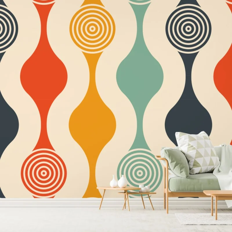 Wall mural retro geometric pattern with concentric circles • Wallissimo®