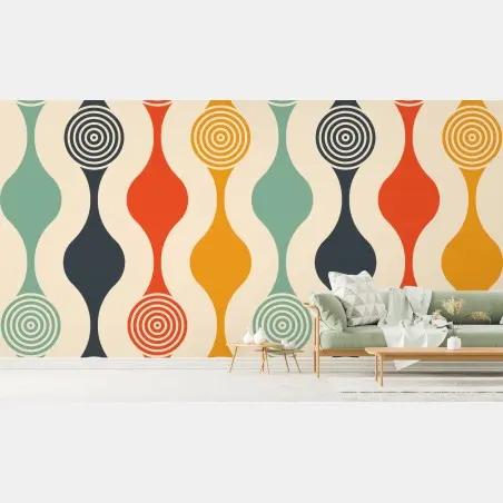 Wall mural retro geometric pattern with concentric circles • Wallissimo®