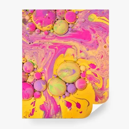 Wall mural vibrant pink and yellow fluid art • Wallissimo®