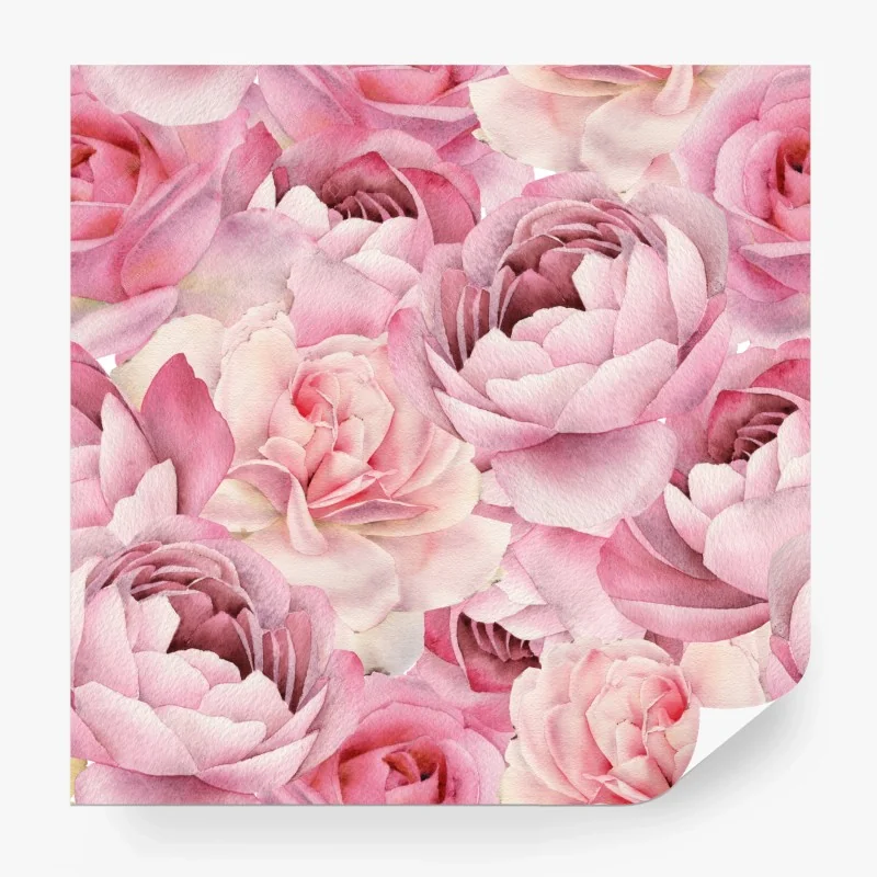 Wall mural soft pink watercolor roses pattern