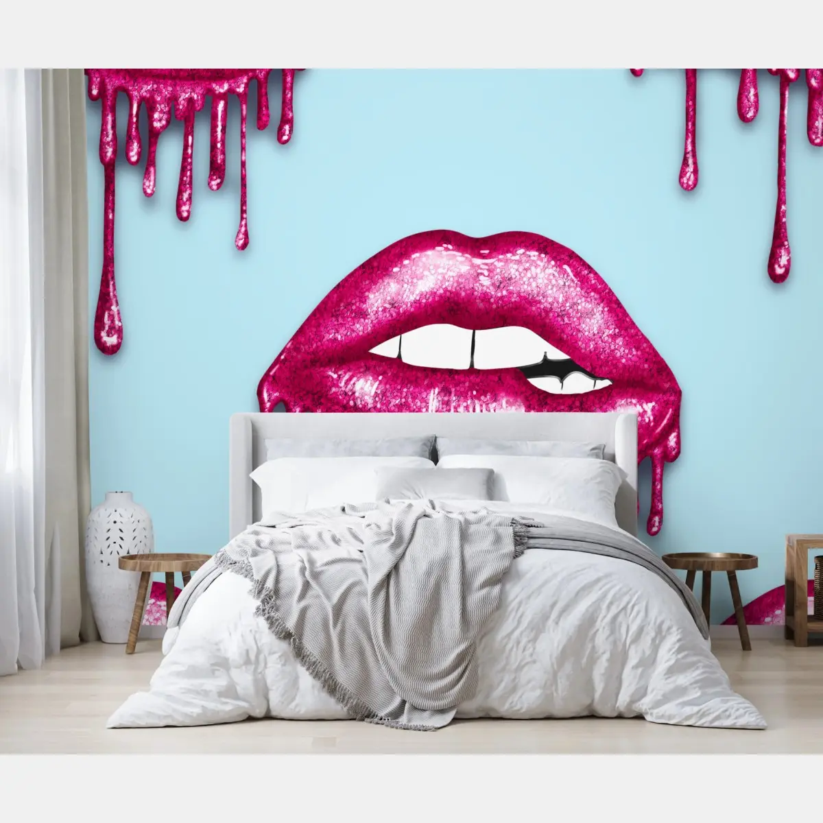 Wall mural glitter dripping lips pop art print • Wallissimo®