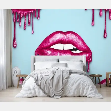 Wall mural glitter dripping lips pop art print • Wallissimo®