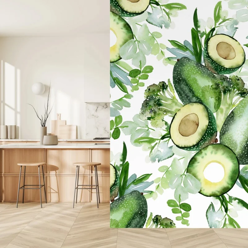 Wall mural watercolor avocado botanical pattern