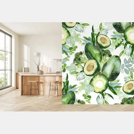 Wall mural watercolor avocado botanical pattern • Wallissimo®