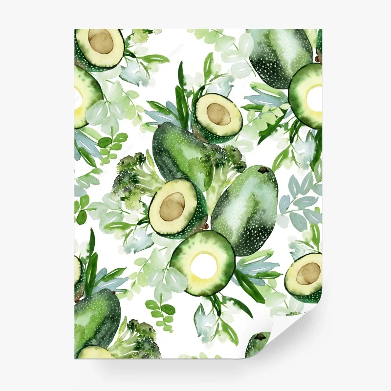Wall mural watercolor avocado botanical pattern