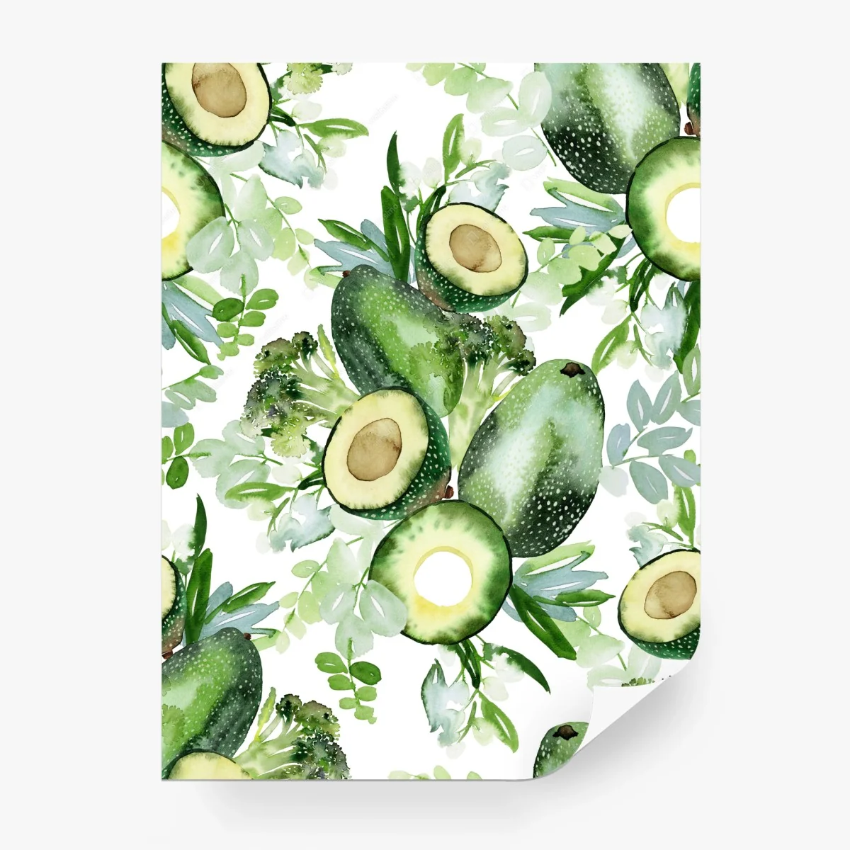 Wall mural watercolor avocado botanical pattern • Wallissimo® Wall mural watercolor avocado botanical pattern • Wallissimo®