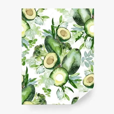 Wall mural watercolor avocado botanical pattern • Wallissimo®