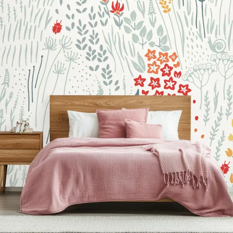 Wall mural delicate wildflower meadow illustration