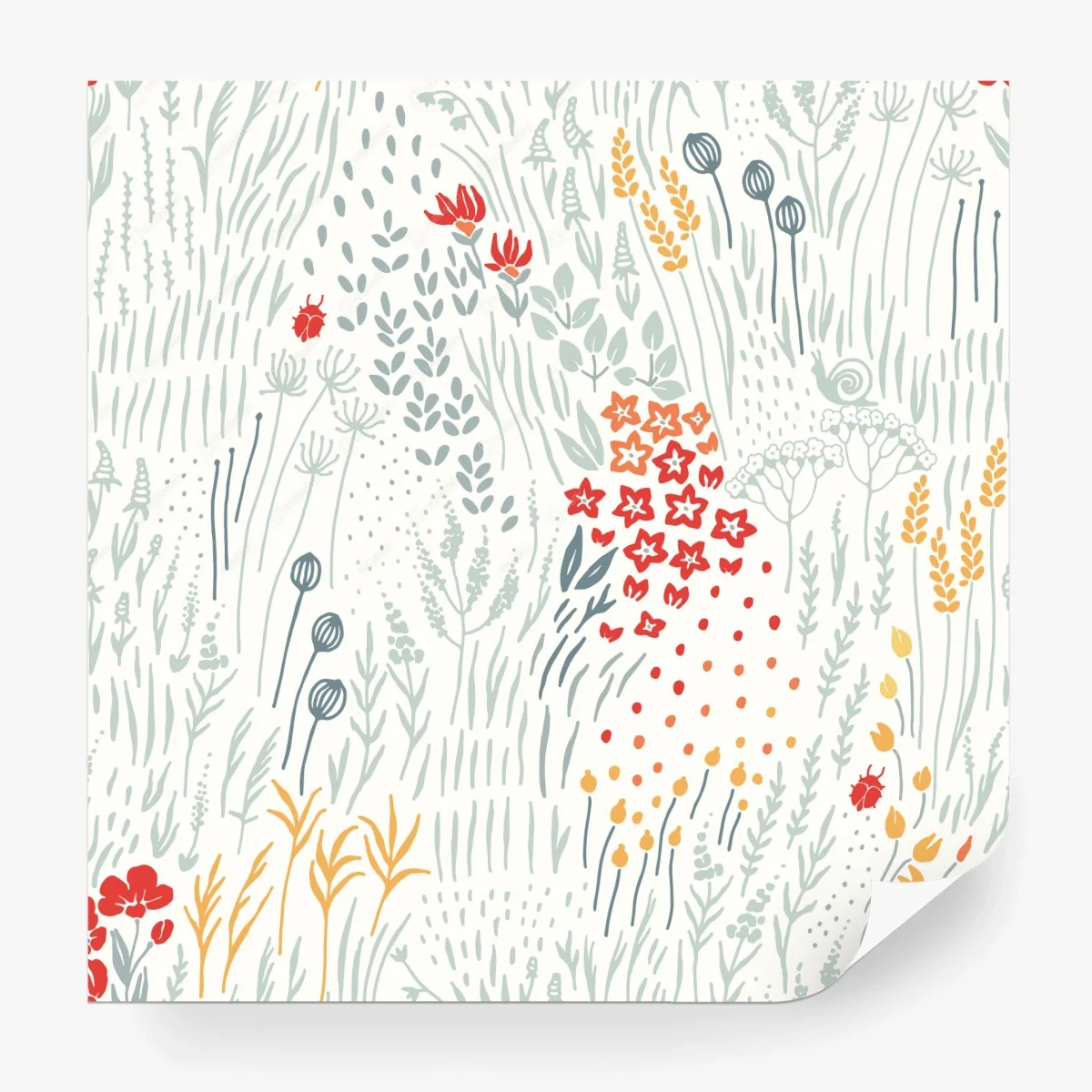 Wall mural delicate wildflower meadow illustration • Wallissimo® Wall mural delicate wildflower meadow illustration • Wallissimo®