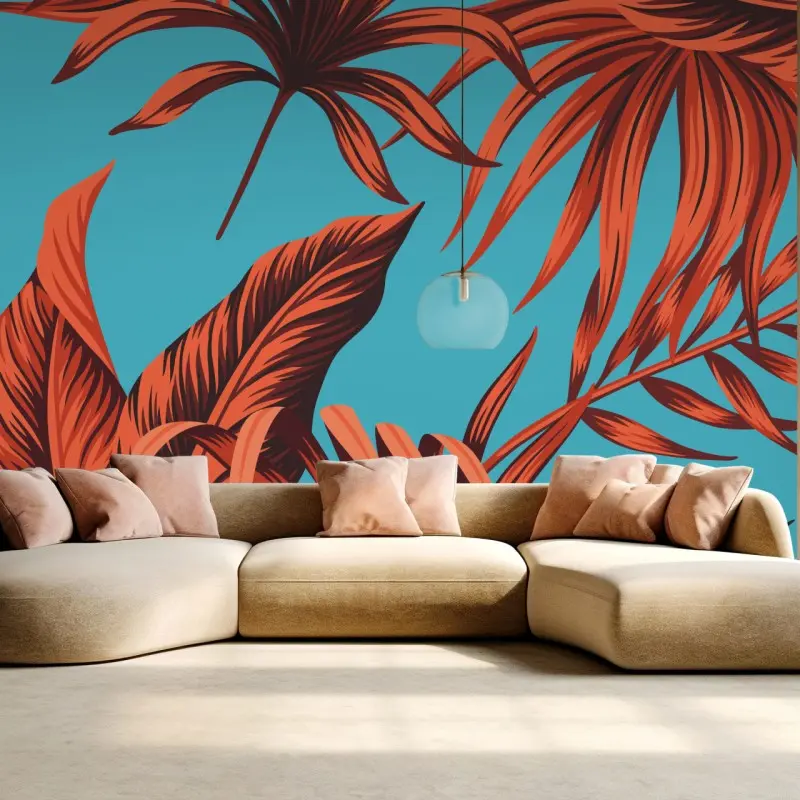 Wall mural vibrant turquoise tropical leaves